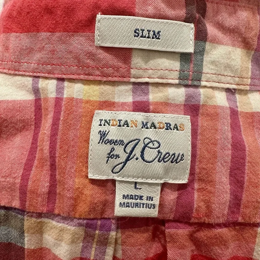 J Crew Indian Madras Button Down Shirt Long Sleeve Plaid Pocket Men Large